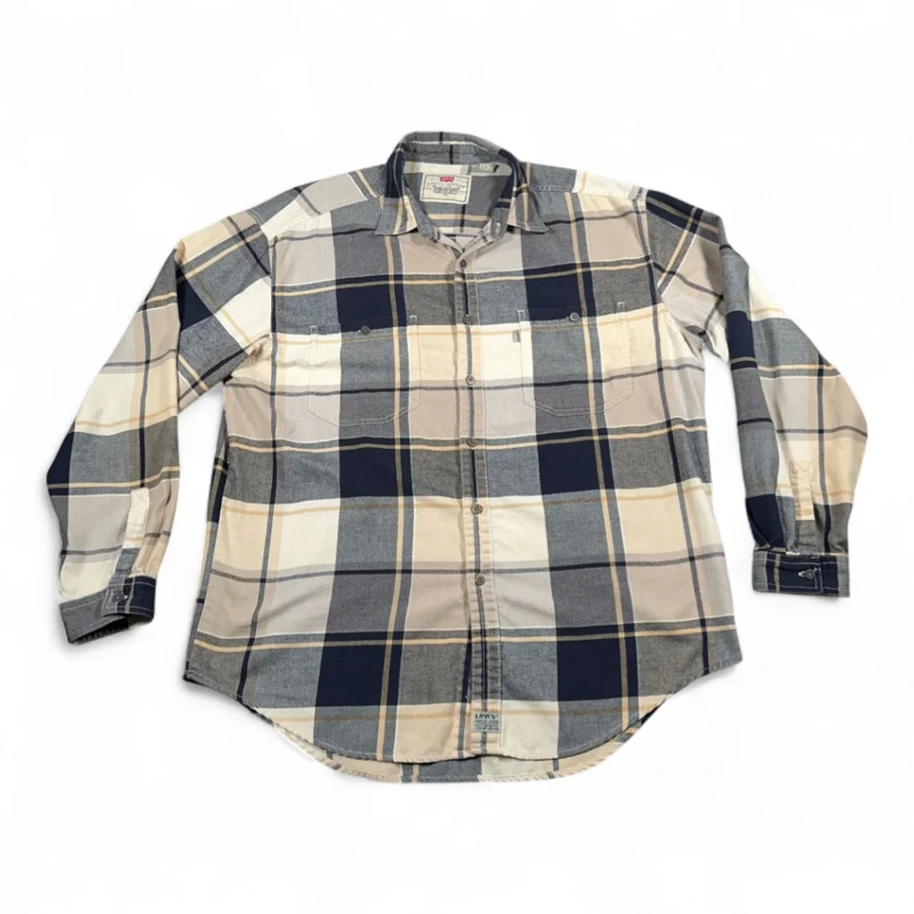 Vintage Levis Shirt Adult EXTRA LARGE Brown Plaid Flannel Workwear Grunge 90s